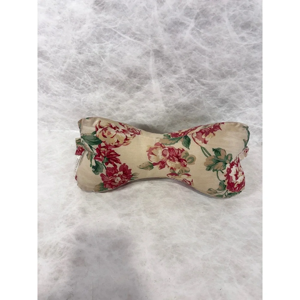 Vintage Dogbones Neckbone Pillow Floral Chintz Red Pink Peony Support Travel USA